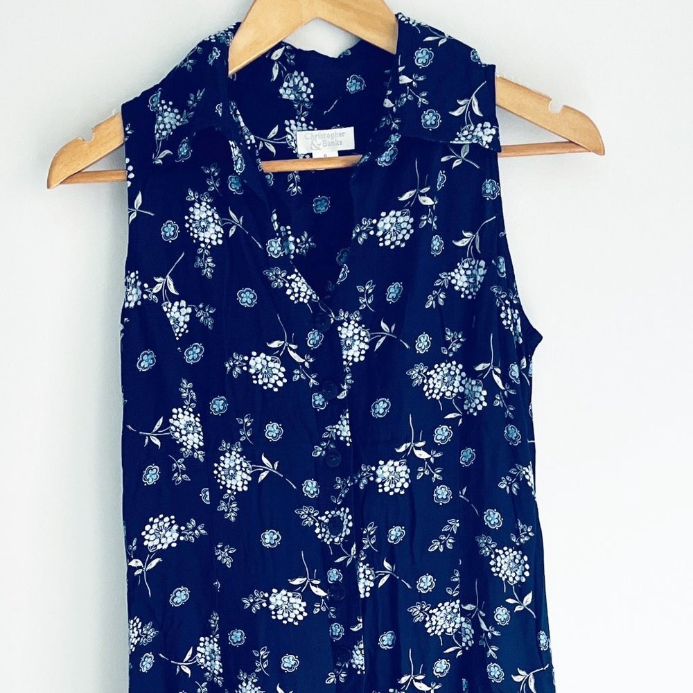 2/$30 Christopher & Banks Navy Floral Midi Dress 8 - Picture 4 of 5